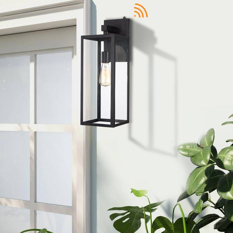 1-Light 21'' H Matte Black Outdoor Wall Lantern Sconce with Dusk to Dawn Sensor