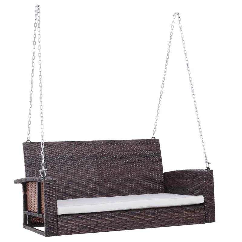 2-Person Wicker Hanging Swing Bench,Porch Swing Outdoor Chair,Cushions