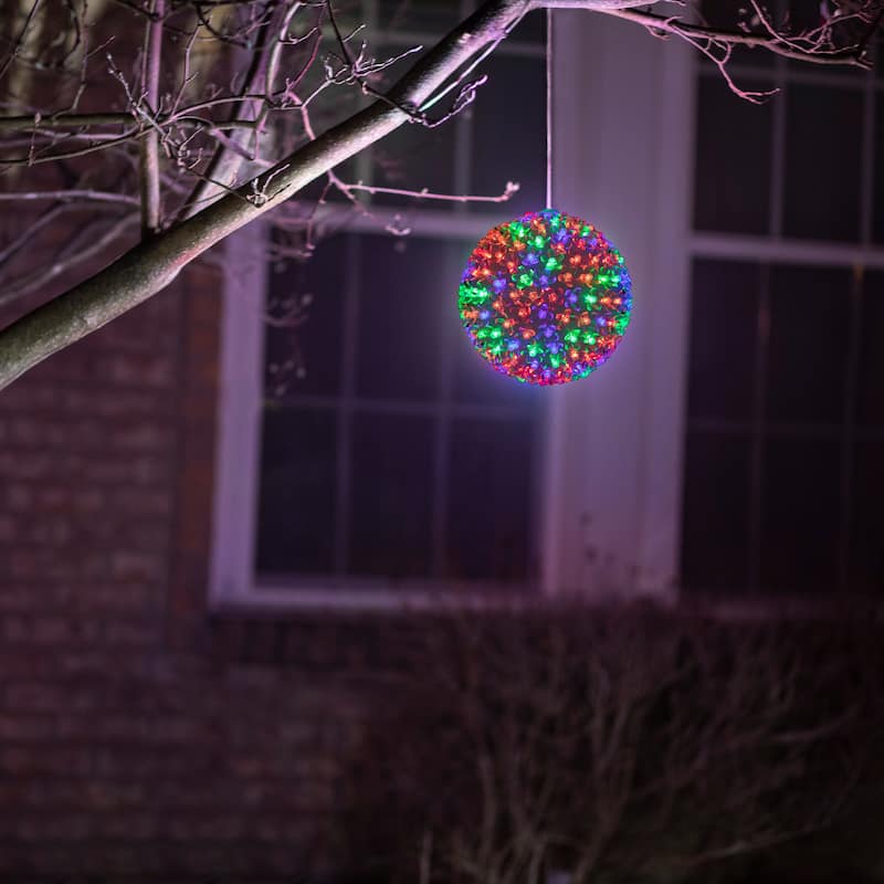 Alpine Corporation 8"H Indoor/Outdoor Christmas Flashing Sphere Hanging Ornament with LED Lights - Multi