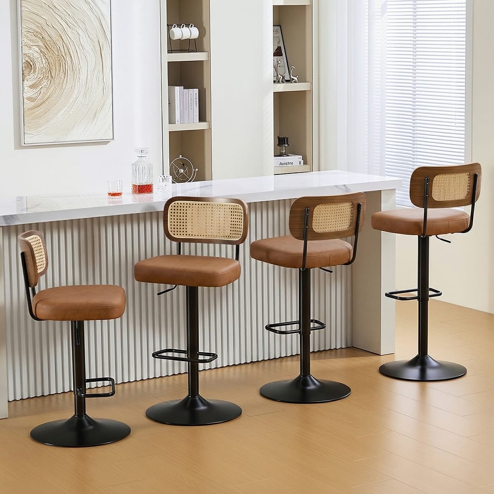 Adjustable Height Swivel Bar Stools with Back and Footrest - 17.7"W x 15.75"D x 35"-42.9"H