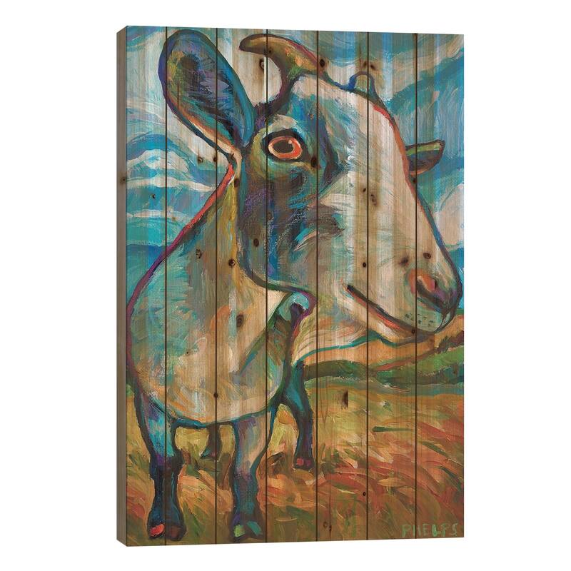 Van Goat Print On Wood by Robert Phelps - Multi-Color - 40x26x1.5