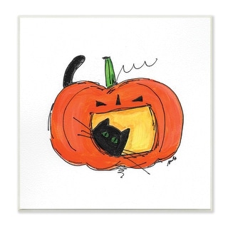 Stupell Black Cat Jack-O-Lantern Happy Festive Pumpkin Wood Wall Art,12 ...