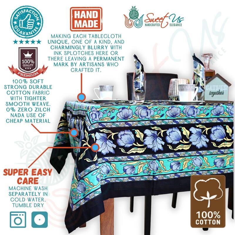 Affluent French Country Floral Cotton Tablecloth Square, Rectangle