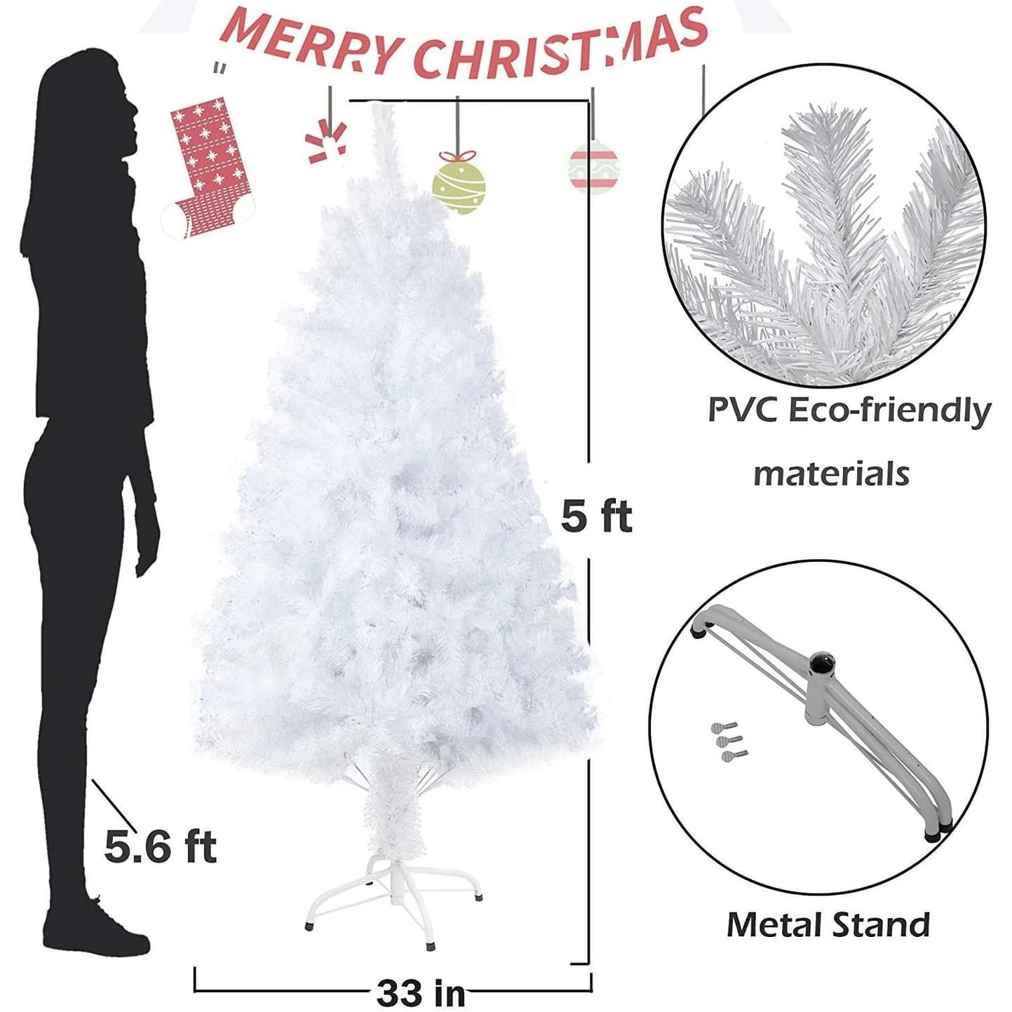 5Ft Premium Spruce Artificial Christmas Tree w/Metal Stand; White - On ...