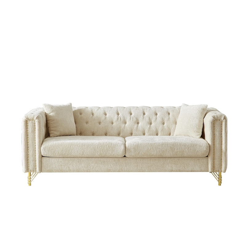 Elegant Chesterfield 3-Seat Sofa with Nailhead Trim & Solid Wood Frame - Classic Couch