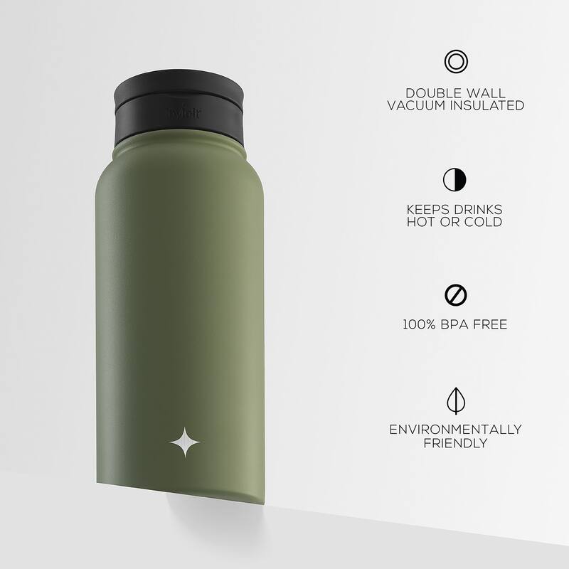 JoyJolt Vacuum Insulated Stainless Steel Water Bottle with Flip Lid & Sport Straw Lid - 32 oz