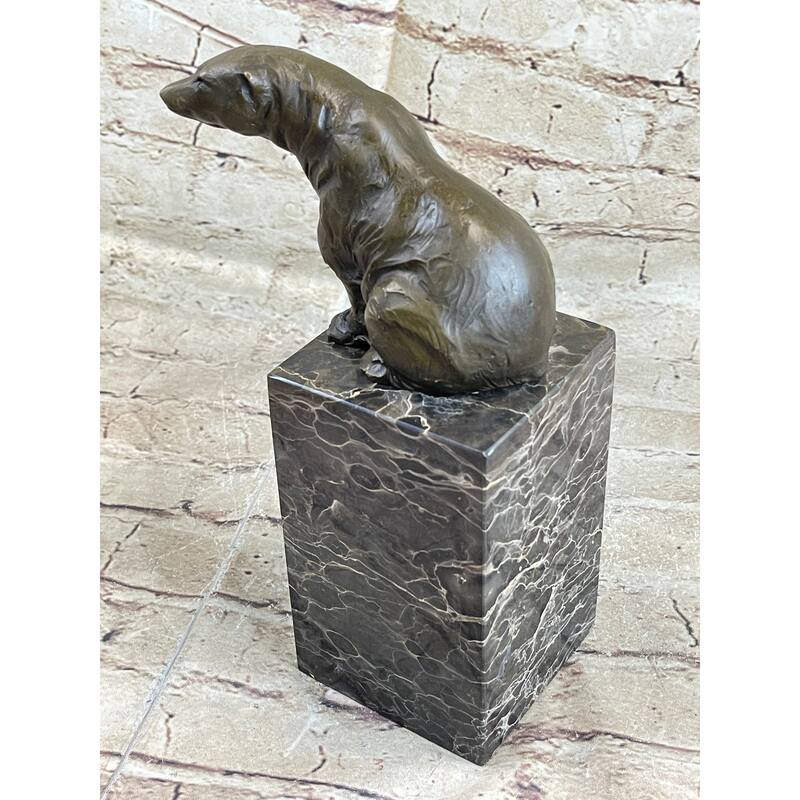 Handmade Signed Sitting Polar Bronze Bookend Book End Marble Sculpture Statue