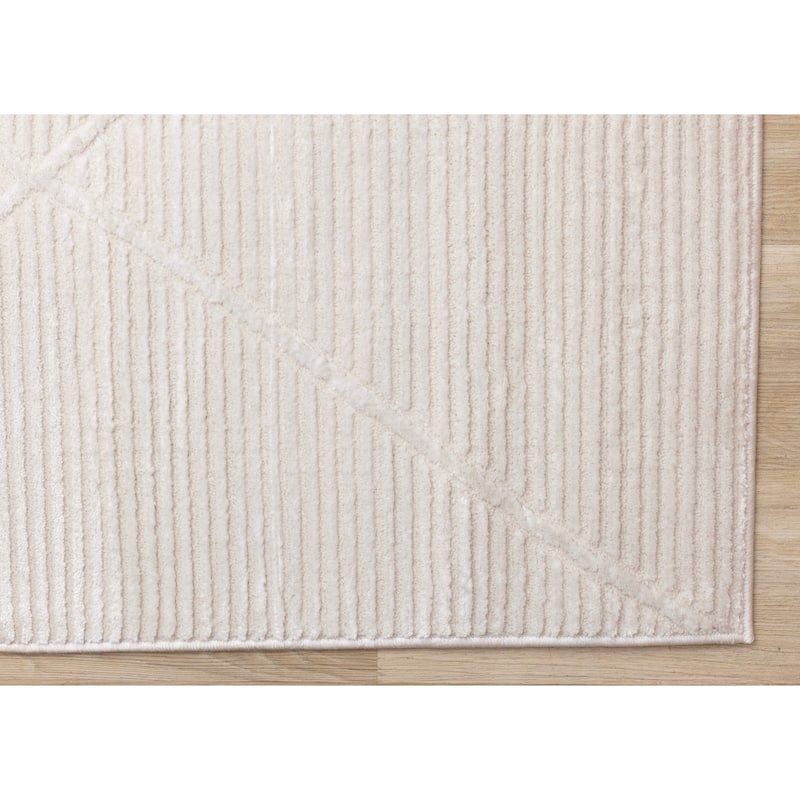 Leonardo White Grey Striped Trellis Neutral Area Rug