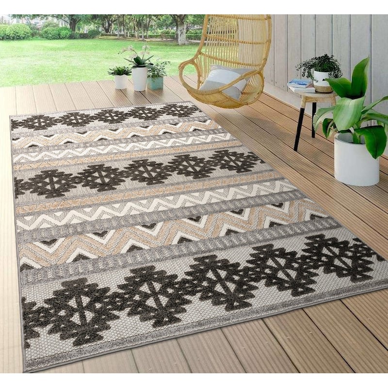 World Rug Gallery Contemporary Geometric Bohemian Indoor/Outdoor Area Rug