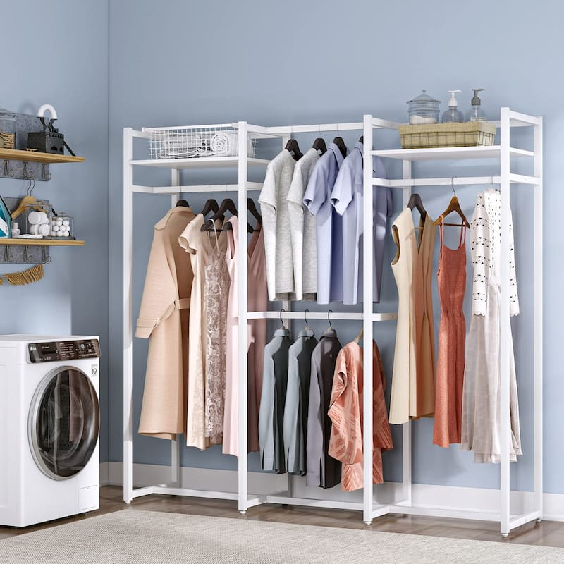 Garment Rack Heavy Duty Clothes Rack Free Standing Closet Organizer with Shelves and 4 hanging Rods - 18" wide