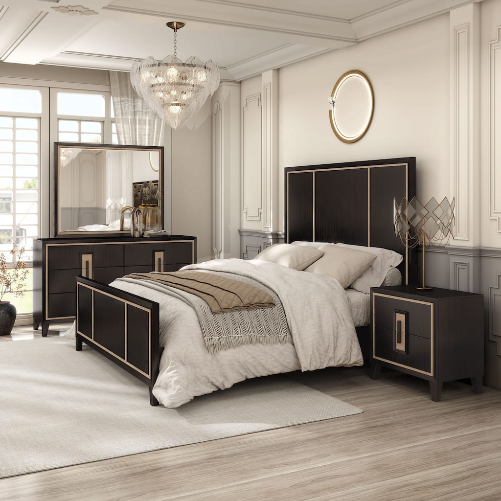 Furniture of America Nyx Modern 4-Piece Espresso Solid Wood Queen Panel Bedroom Set