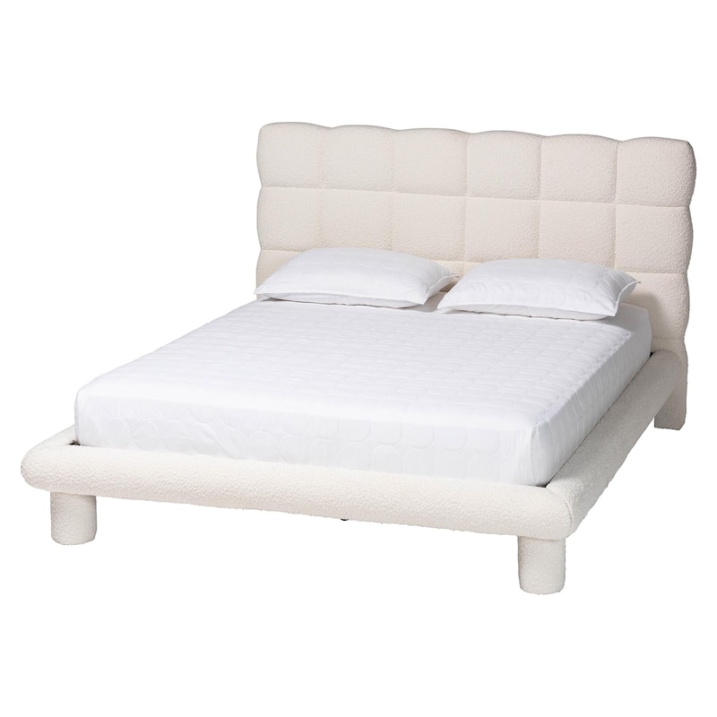 Ralayna Modern Luxe Ivory Boucle Fabric Queen Size Bed - Queen