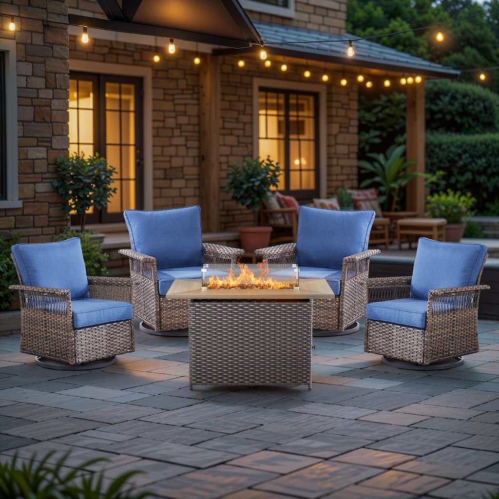 Pocassy 41 in Fire Pit Table with Patio Swivel Chair Set