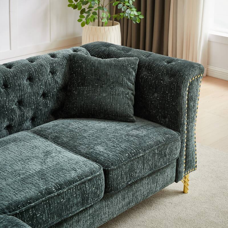 5-Seater Chenille Corner Sofa with Nailhead Trim, L-Shaped Couch for Living Rooms
