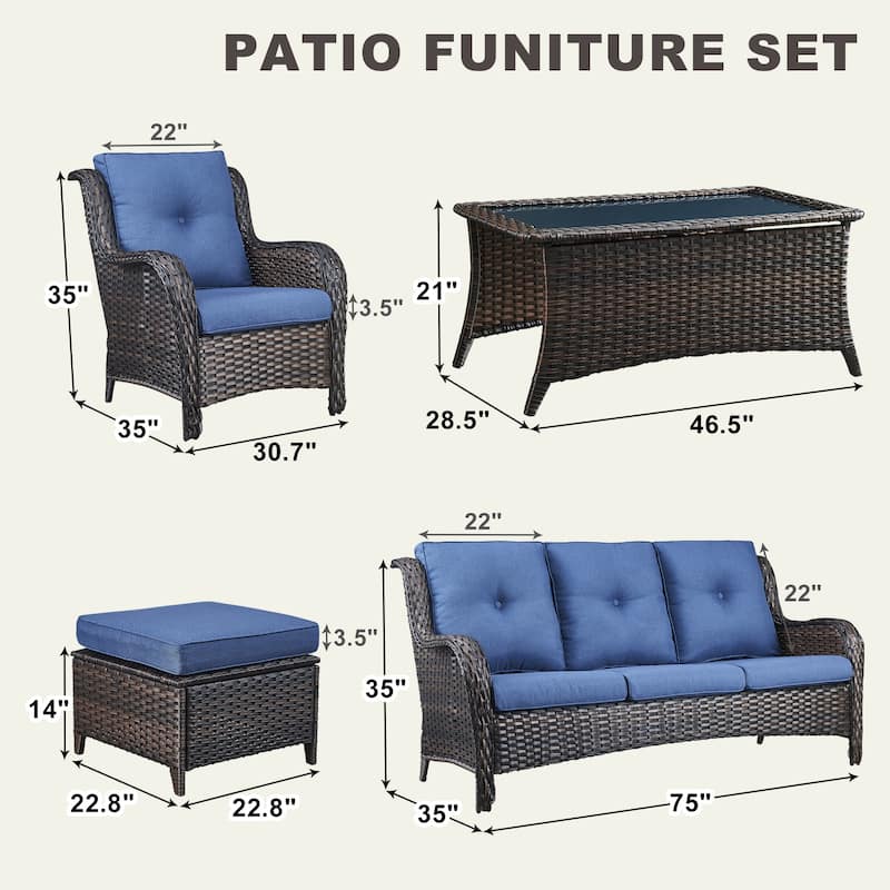 Gymojoy 6-Piece Patio Furniture Sofa Chair Ottoman