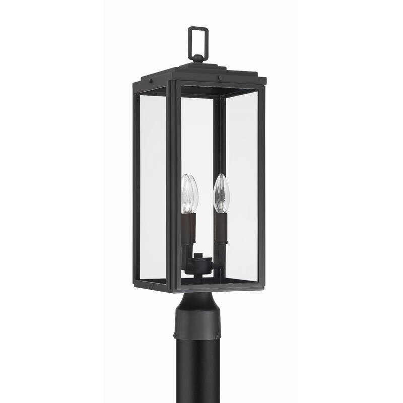 Byron 3 Light Matte Black Outdoor Lantern Post - 7.5"W x 22.25"H