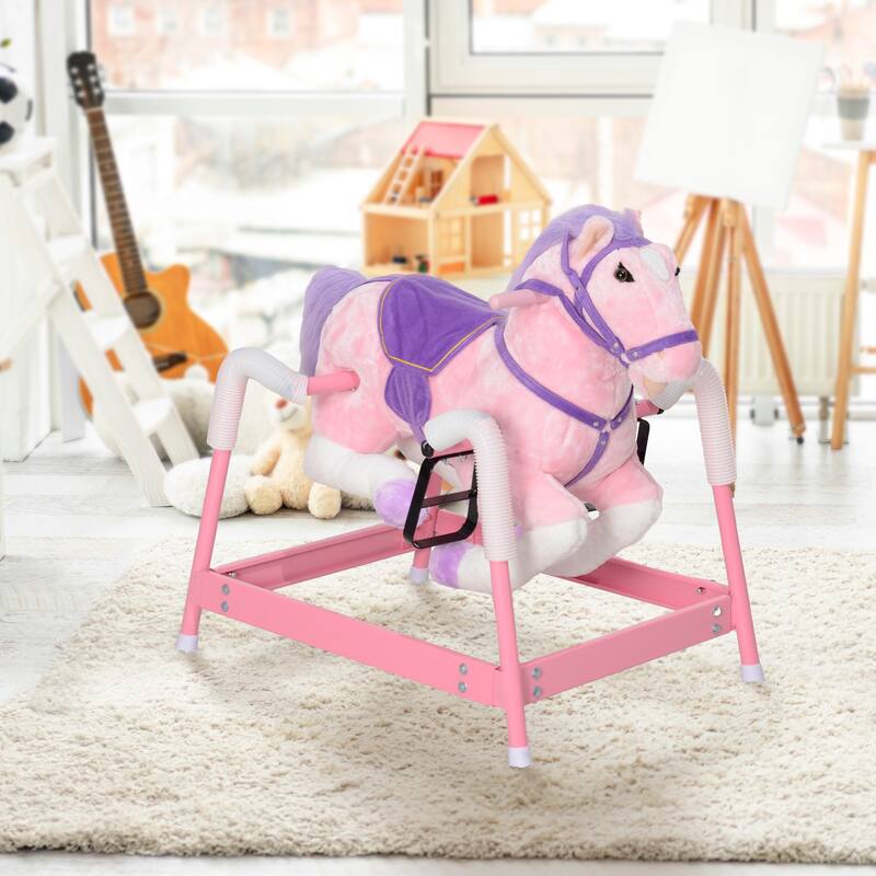 Interactive Rocking Horse for Kids with Neighing Sounds, Handles, and Stable Steel Frame for Toddlers