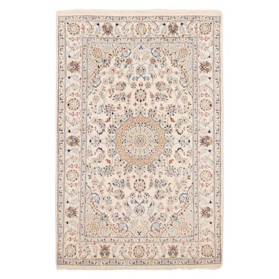 ECARPETGALLERY Hand-knotted Nain Cream Silk, Wool Rug - 4'0 x 6'2