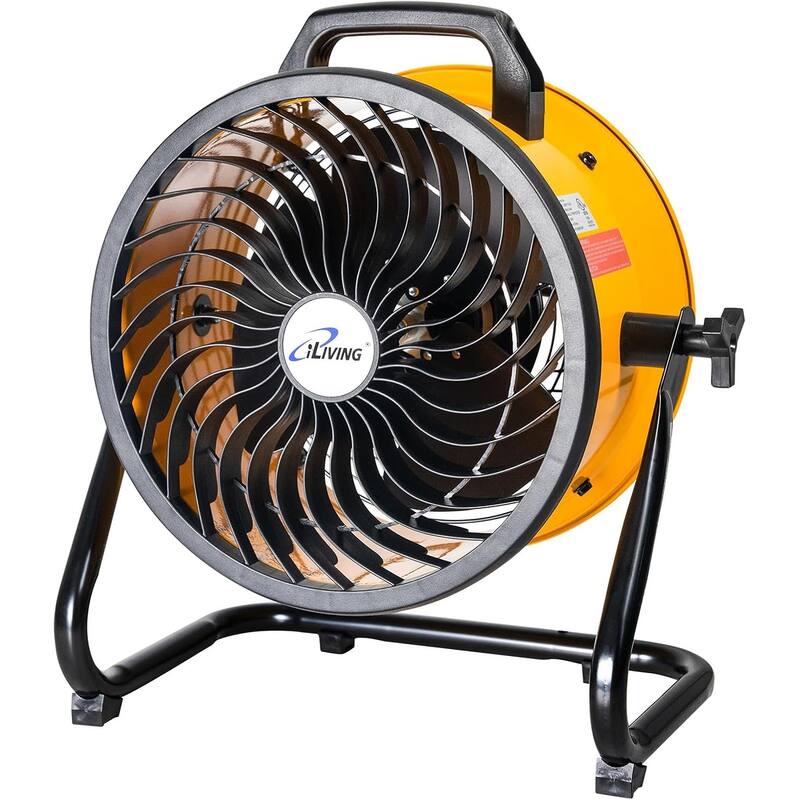 iLiving 12 in. Low Noise Turbo Fan 1200 CFM 3-Speed Portable Air Circulator for Shop, Office, Greenhouse, Home and Warehouse - Yellow