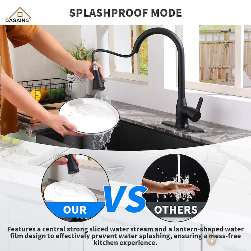 Single Handle Pull Down Sprayer Kitchen Faucet with Three Functions Spray Head