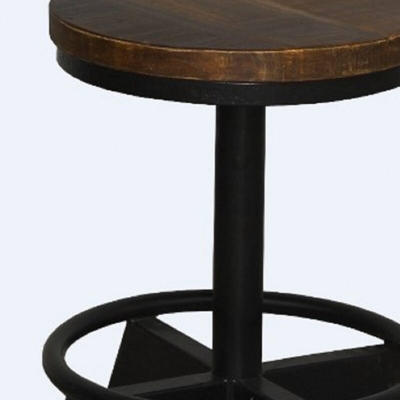 22" Modern Style Brown Black Backless Bar Chair with Solid Wood Round Seat and Iron Legs Footrest - 21.7”H x 11.8”W x 11.8”D