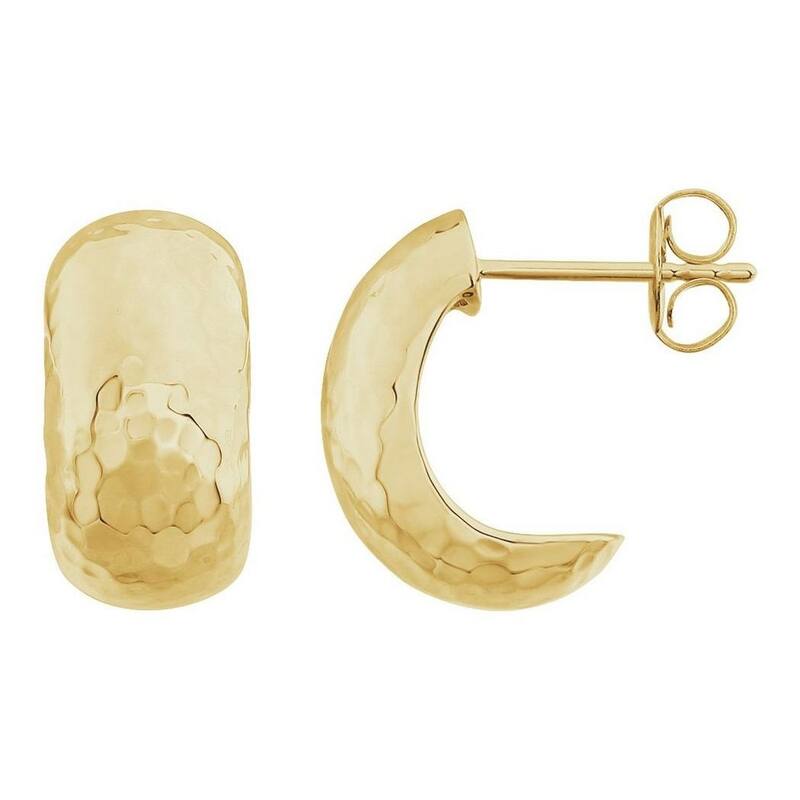 Curata 14k Yellow Gold Hammered Hoop Earrings