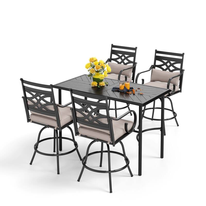 5-Piece Dining Bar Set, 4 Metal Swivel Bar Chairs and 1 Rectangular Metal Bar Height Table