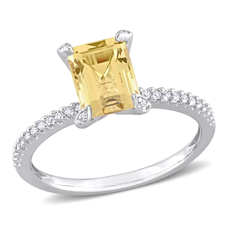 Miadora 1 1/2ct TGW Citrine and 1/10ct TDW Diamond Octagon Ring in 10k White Gold