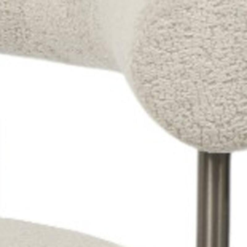 HomeRoots Set of Two Light Gray and Gunmetal Boucle and Stainless Steel Open Back Dining Arm Chairs