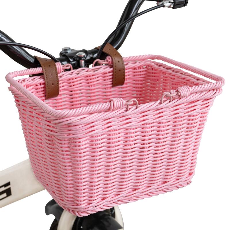 Small Front Bike Basket, Picnic Wicker Basket with Handle - 9.75"D x 7"W x 6"H - Pink