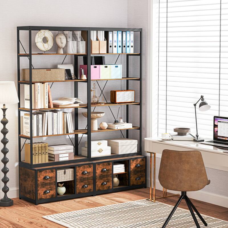 Gymax 2PCS 8-tier Bookshelf 79'' Freestanding Bookcase w/ 4 Fabric