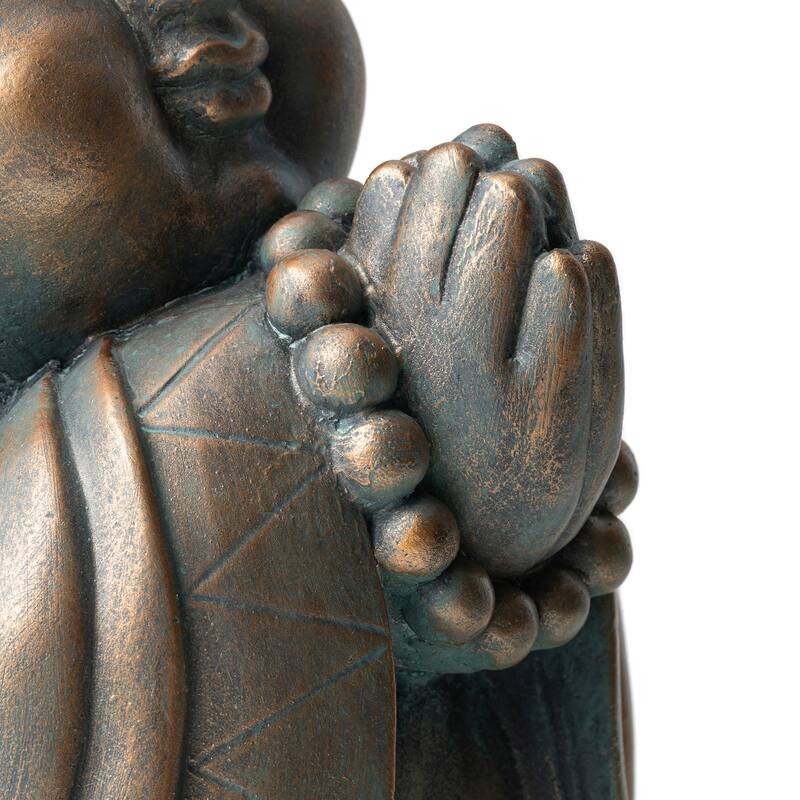 Glitzhome MGO Faux Bronze Buddha Garden Statue Monk Sculpture Indoor Outdoor Decor Gifts