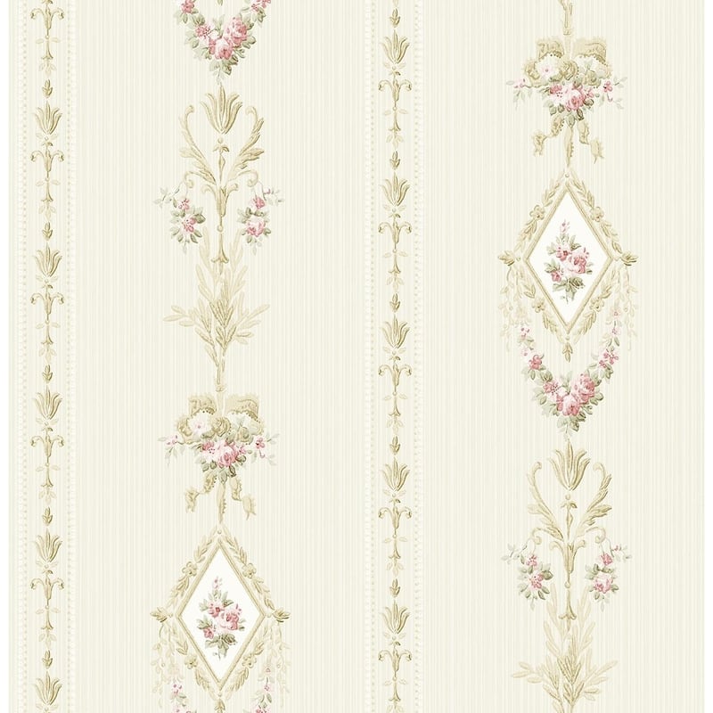 Seabrook Designs Chantilly Floral Stripe Unpasted Wallpaper - 20.5 in. W x 33 ft. L - Posy Pink & Cream
