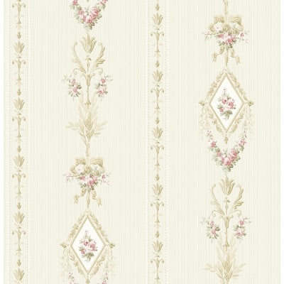 Seabrook Designs Chantilly Floral Stripe Unpasted Wallpaper