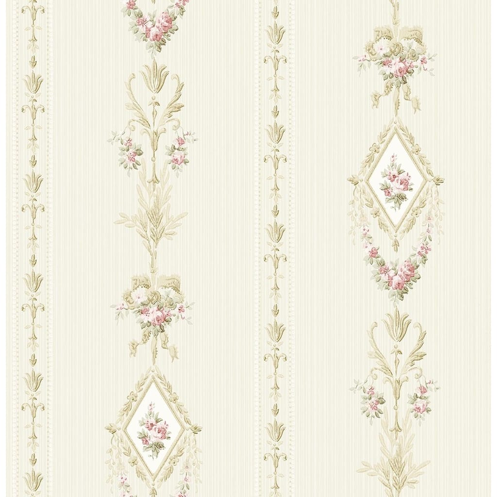 Seabrook Designs Chantilly Floral Stripe Unpasted Wallpaper