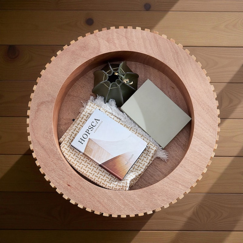 31.49'' Modern Round Coffee Table with Storage, Small Pedestal Coffee Table for Apartment or Living Room