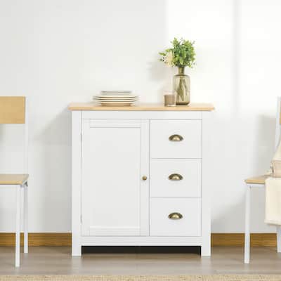 HOMCOM Modern Floor Cabinet, Storage Sideboard, Kitchen Buffet Table w/ Rubberwood Top, 3 Drawers and Cabinet