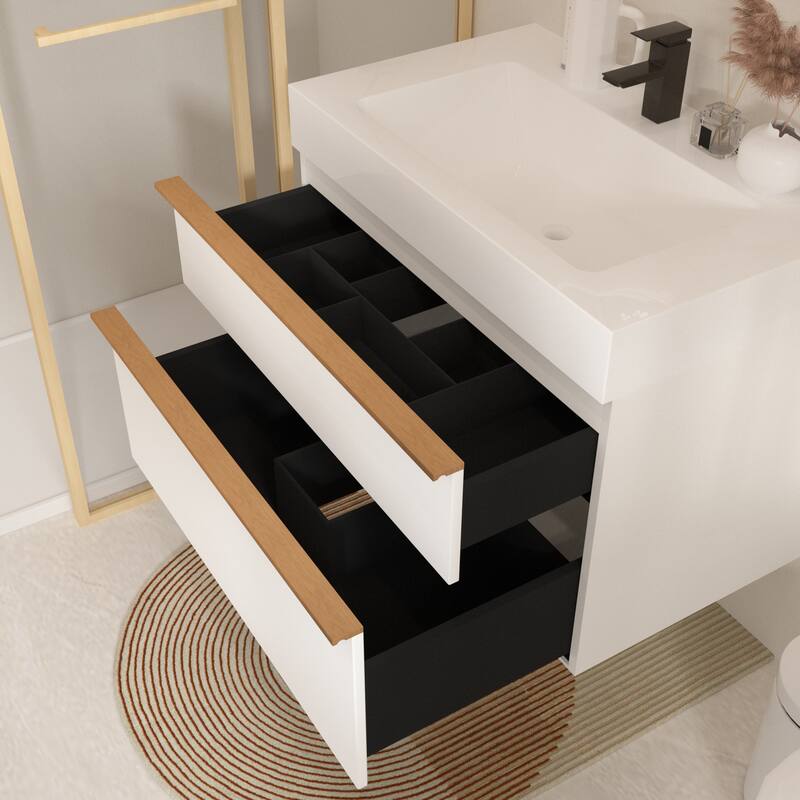 36 Inch Wall Mounted Bathroom Vanity with Integrated Acrylic Sink, 2 Soft-Close Drawers, Pre-Assembled,Modern Floating Cabinet