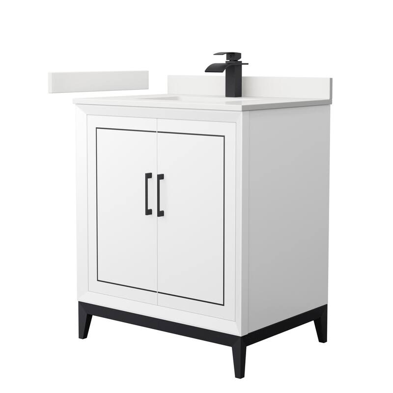 Wyndham Collection WCH515130S-QTZ-UNSMXX Marlena 30" Free Standing - White / White Quartz Top / Matte Black Hardware