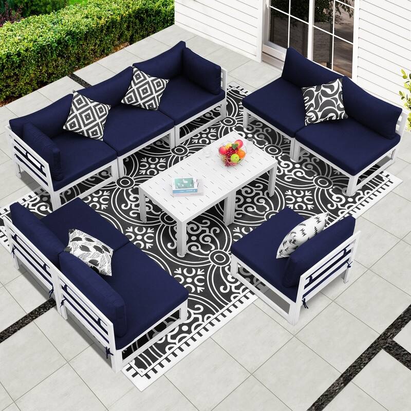 FINCATI 10-piece Patio Sectional Sofa Aluminum Conversation Set with Tables