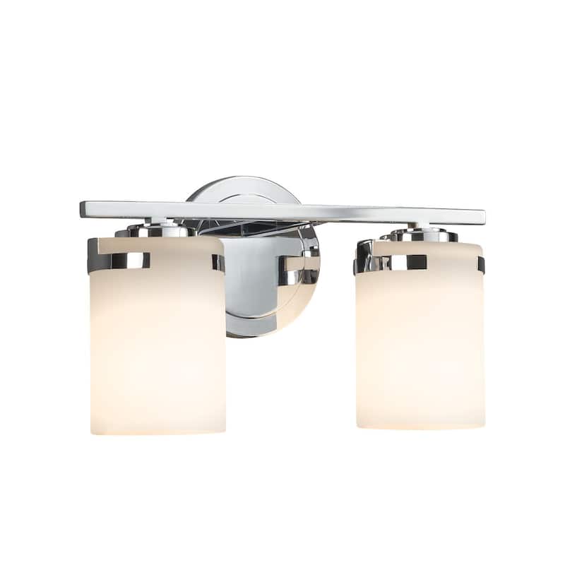 Justice Design Fusion Atlas 2-light Polished Chrome Bath Bar, Opal Cylinder - Flat Rim Shade - Polished Chrome
