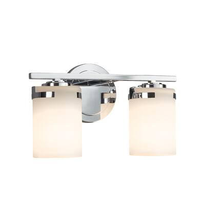 Justice Design Fusion Atlas 2-light Polished Chrome Bath Bar, Opal Cylinder - Flat Rim Shade - Polished Chrome