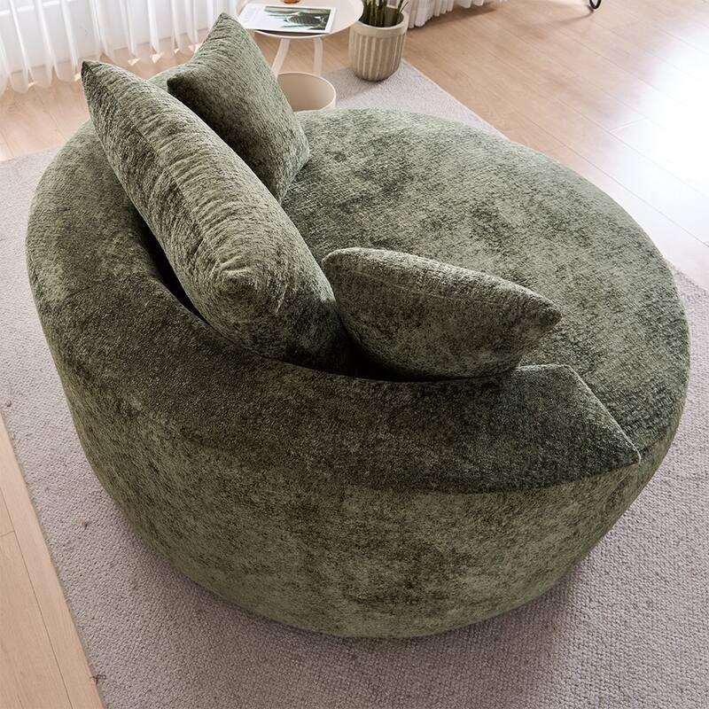 Round Accent Chair with High-Resilience Cushions, Swivel Chenille Barrel Chair, Fluffy Sleeper Lounge Chair