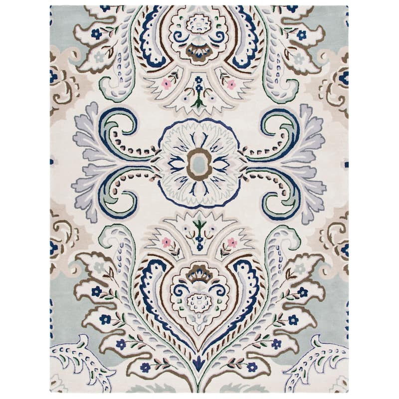 SAFAVIEH Handmade Bella Manjulata Floral Wool Rug - 8' x 10' - Ivory/Blue