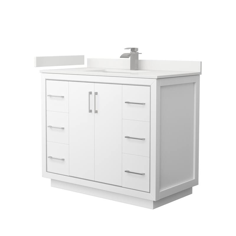 Wyndham Collection WCF111142S-QTZ-UNSMXX Icon 42" Free Standing Single - White / White Quartz Top / Brushed Nickel Hardware