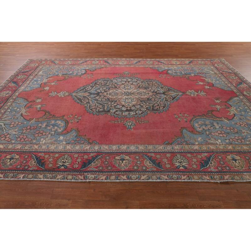 Distressed Tabriz Persian Vintage Rug Handmade Wool Carpet - 8'2" x 11'3"