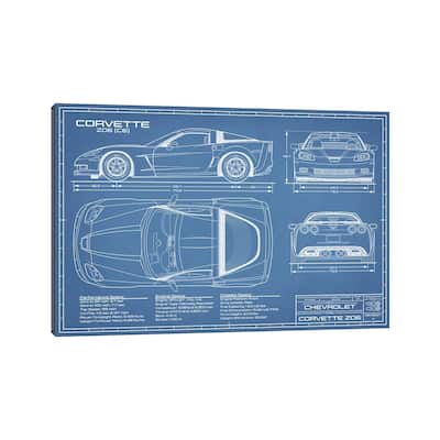 iCanvas "Corvette (C6) Z06 Blueprint" by Action Blueprints Canvas Print