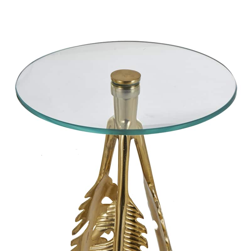Aluminum Metal Leaf Accent Table with Tripod Legs and Tempered Glass Top - Set of 3 Silver or Gold - Roche River Decor