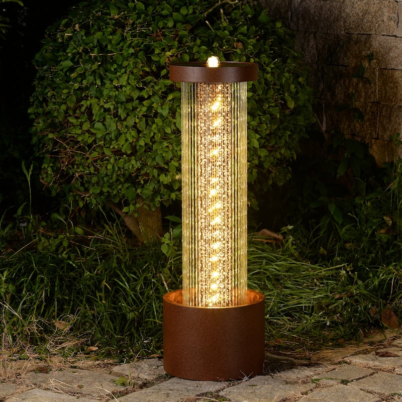 LED Lighted Cascading Rain Outdoor Garden Water Fountain - 41.25"