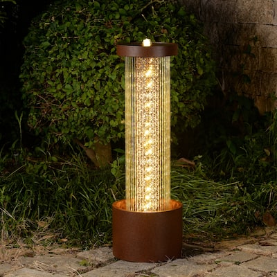 LED Lighted Cascading Rain Outdoor Garden Water Fountain - 41.25"